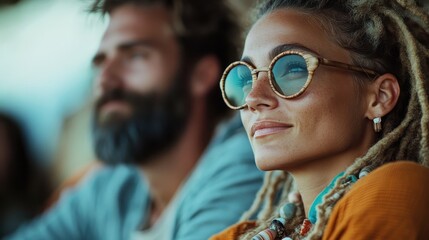 A captivating portrait of a stylish young woman with unique accessories, exuding confidence and creativity, while her companion adds to the intriguing atmosphere around her.