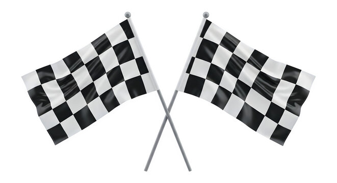 Checkered racing flags 3d rendered isolated on white background