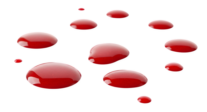 Red blood droplets, 3d rendered isolated on white background - Powered by Adobe