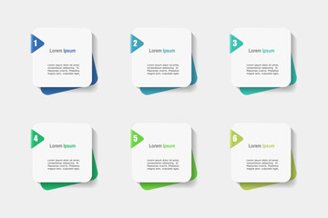 For business concept with 6 steps infographics, rectangle shape with multicolor label,  design for workflow layout, diagram, annual report, web design. vector illustration