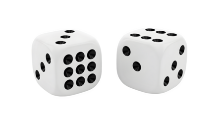 White dice pair, 3d rendered isolated on white background
