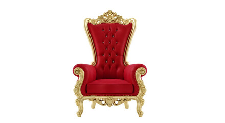 Regal red throne chair, 3d rendered isolated on white background