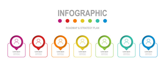 For business concept with 7 steps infographics,  circle shape with multicolor label, design for workflow layout, diagram, annual report, web design. vector illustration