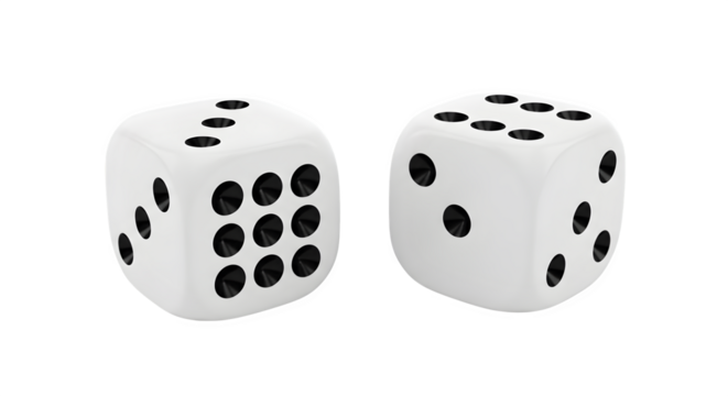 White dice pair, 3d rendered isolated on white background