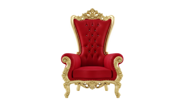Regal red throne chair, 3d rendered isolated on white background