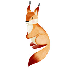 A beautiful watercolor illustration of a cute squirrel and flowers