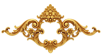 Ornate gold floral and scrollwork design 3d rendered isolated on white background