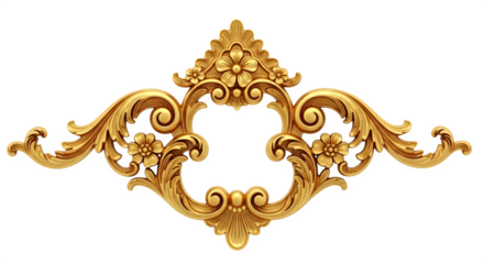 Ornate gold floral and scrollwork design 3d rendered isolated on white background