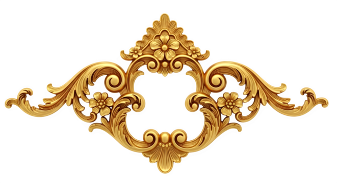 Ornate gold floral and scrollwork design 3d rendered isolated on white background