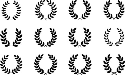 Circular laurel foliate vector icon and illustration, coloring book page