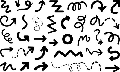 Collection hand drawn arrows vector and illustration, coloring book page