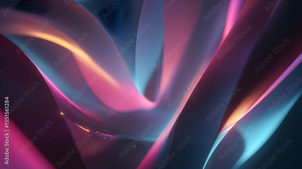 Poster radiant waves of vivid color create an abstract blend of glowing pinks and cool blues with subtle mo