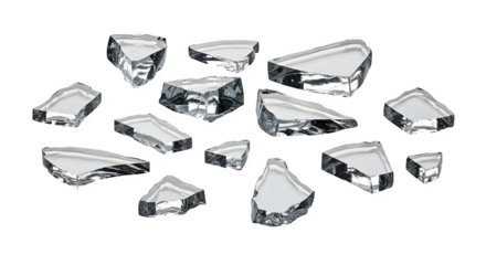 Shattered glass fragments, 3d rendered on white background