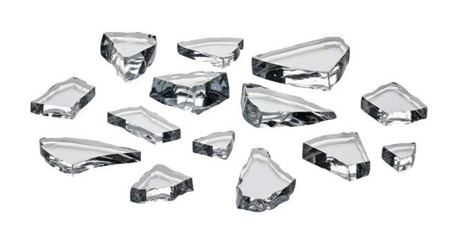 Shattered glass fragments, 3d rendered on white background - Powered by Adobe