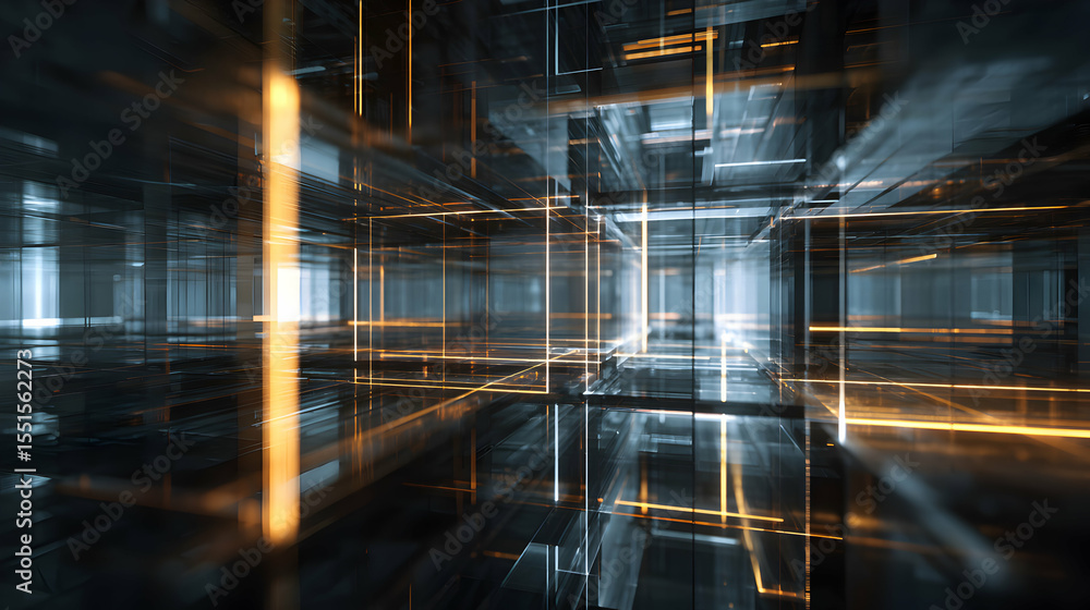 Poster abstract geometric design with glowing lines creating a futuristic space or grid like environment