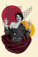 3D collage design composite trend artwork sketch of pinup style young woman portrait smile okay...