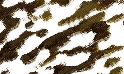 High-resolution image of abstract gold cubes disintegrating. Perfect for backgrounds, textures, and design projects.