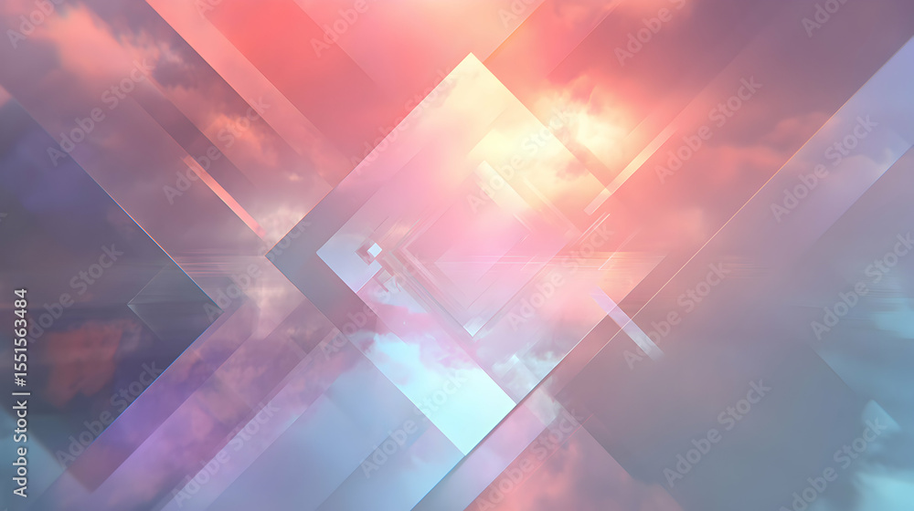 Poster abstract pastel sky background with geometric shapes creating a dreamy and ethereal composition for 