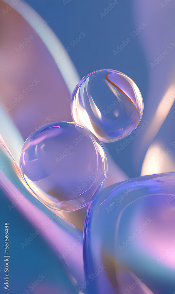 Poster abstract spheres floating in pastel hues create a dreamy atmosphere of serenity and subtle movement