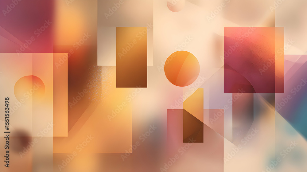 Poster abstract design with squares circles and triangles in warm colors creating a modern background