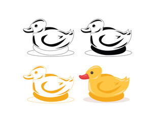 cute duck drawing and coloring with cartoon style isolated using kids worksheet page. cartoon duckling outline.