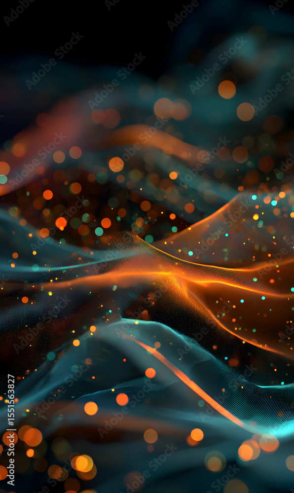 Poster abstract wave of light emitting particles displaying a futuristic vibrant glowing background for wal