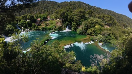 Obraz premium default, river, water, nature, landscape, mountain, lake, tree, sky, summer, forest, green, travel, beach, beauty, park, rock, trees, stone, mountains, sea, stream, view, pond, valley, tourism
