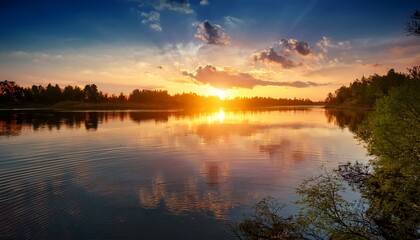 Obraz premium serene sunset reflecting on calm water