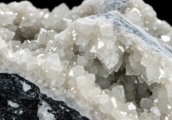 Magnesium crystal raw material. Macro shot of naturally formed sparkling mineral crystals