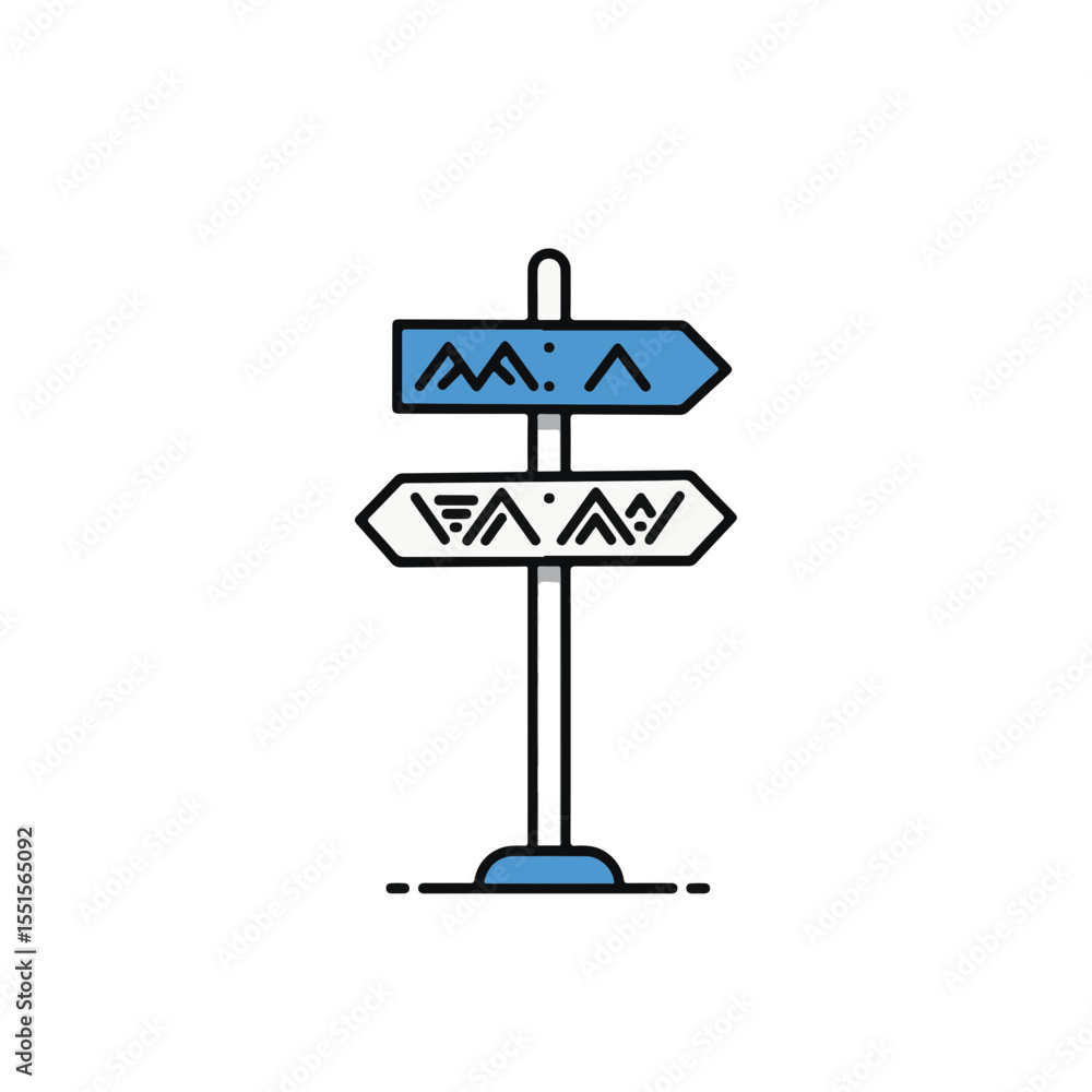 Poster a simple illustration of a signpost with two directional arrows, indicating different paths or choic