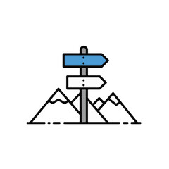 Obraz premium Signpost in Front of Mountain Silhouette. 