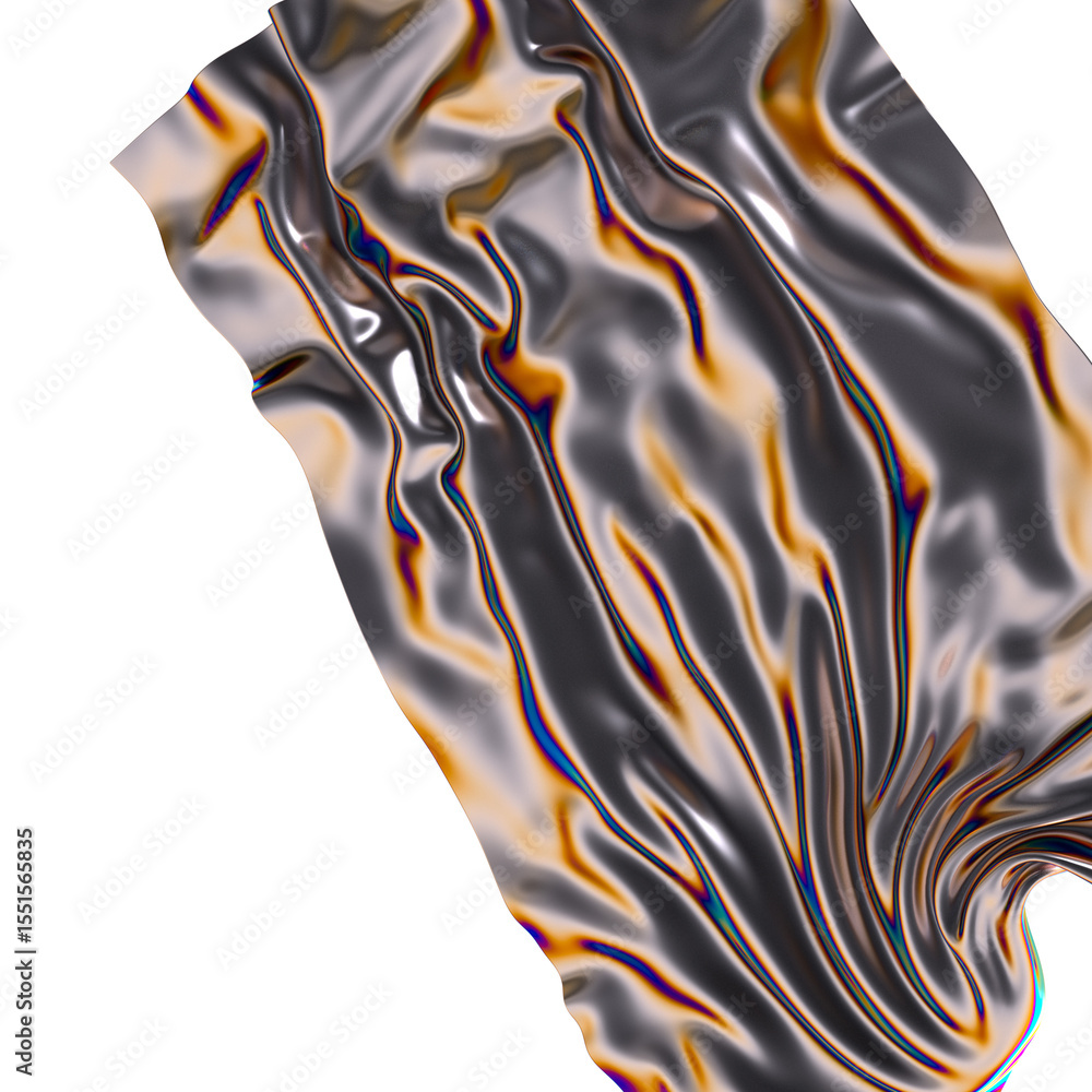 Poster Close-up of a flowing metallic fabric with iridescent highlights. Perfect for design backgrounds.