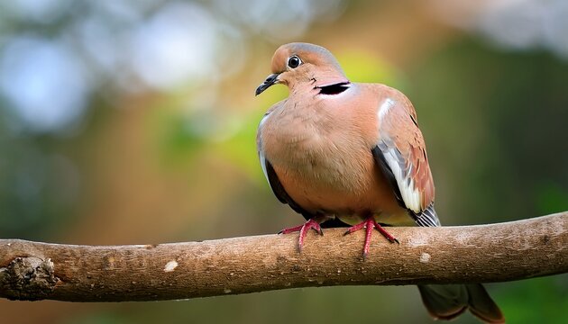 eared dove zenaida auriculata perched on a branch on blurred background