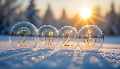 2026 chiffres en or dans la neige