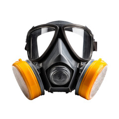 Industrial respirator mask with filters. Isolated white background. Png format