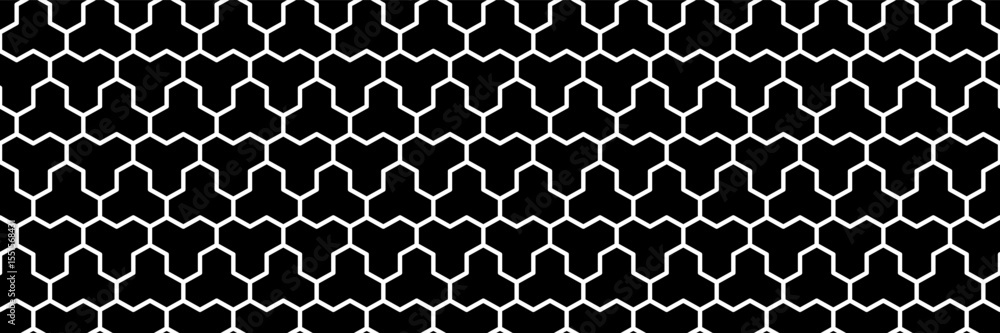 Poster horizontal seamless black and white hexagon tile and textile pattern for design.