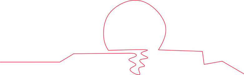 Minimalist one-line drawing of a sunset scene with sun and its reflection over water, symbolizing tranquility, nature, simplicity, and relaxation.
