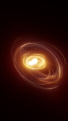 Bright golden energy spiral glowing in the dark, forming a vortex-like abstract shape radiating light