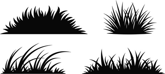 Simple collection of ground grass silhouette vector elements in clean clump layouts with varied shape