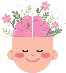 Smiling face with mental health of positive thinking, good health care vector illustration. Concept of mental health. 