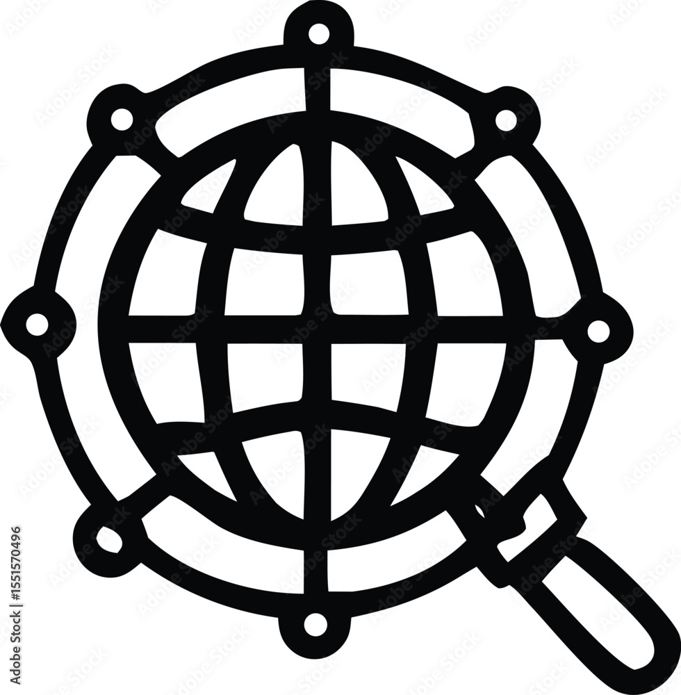 Poster global network search icon representing interconnectedness and the exploration of worldwide data and