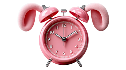Whimsical Timepiece: A charming pink alarm clock adorned with playful bunny ear, bringing a touch of joy and vibrancy. 