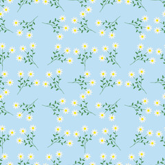 Seamless flowers on blue background 