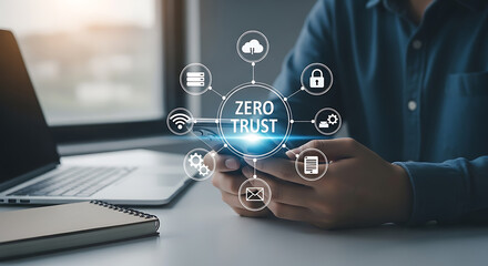 Person interacting with a smartphone showcasing zero trust network security concepts for protection