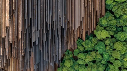Obraz premium Logs are piled up in a forest clearing, encircled by dense greenery