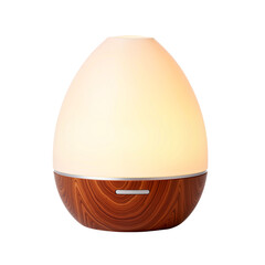 Essential oil diffuser with wood base and soft glowing light, isolated on a transparent background 