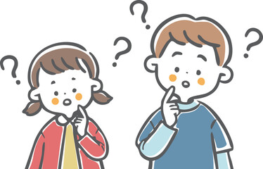 疑問を持つ男児と女児　上半身　ベクター
