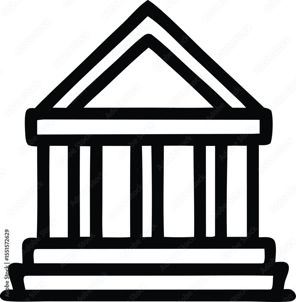 Poster simple black and white icon of a classic building with columns and a pediment