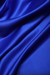 Thick royal blue satin fashion fabric with silk texture. Smooth, ,draped, lustrous satin, for...