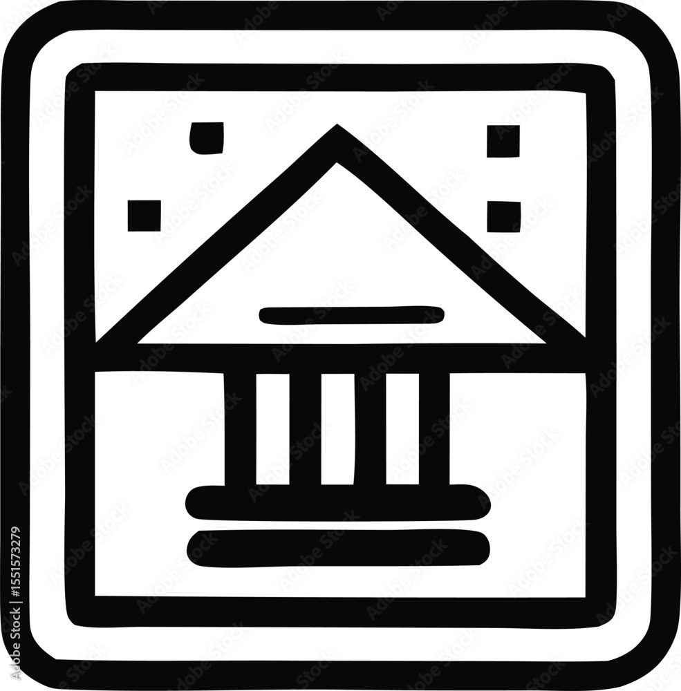 Aufkleber stylized black and white icon of a building with columns and a triangular roof suggesting a courthou